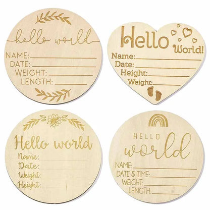 Wooden Baby Growth Souvenir Card Milestone Engraved Hello World Round Wooden Milestone Newborn Photography Props