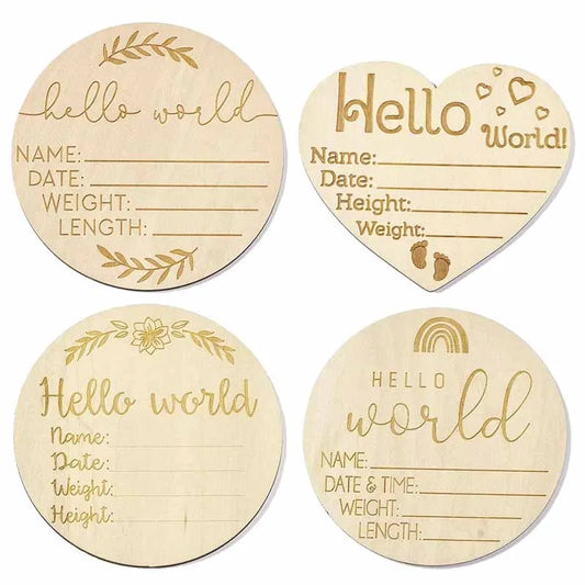 Wooden Baby Growth Souvenir Card Milestone Engraved Hello World Round Wooden Milestone Newborn Photography Props