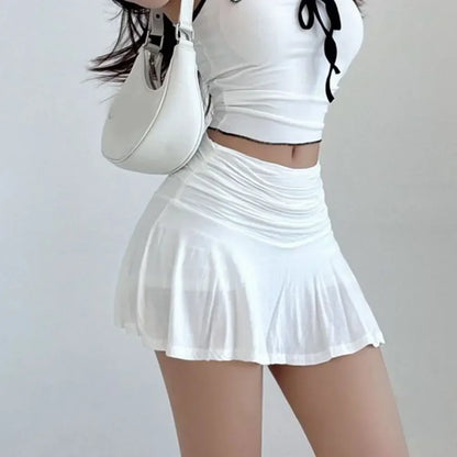 Sweet Flared Mini Skirt Fashion Versatile Black Low-Waisted mini Skirts Girls Tennis Dance Sports Short Skirts Summer Skirts
