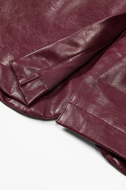ELFSACK Women's Faux Leather Blazer Oversized Wine Red Long Sleeve Casual Office Wear Jacket Fashion Streetwear Coat