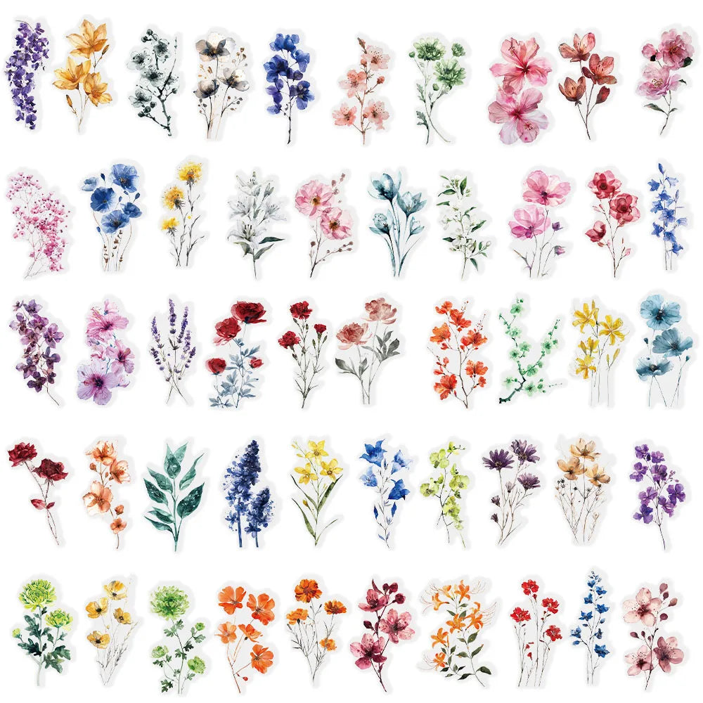 50/300PCS Ink Flower Sticker Pack Waterproof Transparent PET Brochure Flower Material Decorative Guitar Notebook Stickers