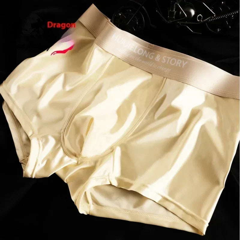 1/3PCS Men's Cool Ice Silk Boxers Shorts Summer Satin-like Solid Underpants Skin Friendly Breathable Mesh Crotch Male Underwear