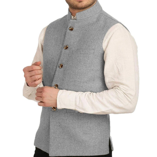 Men Vest Silver Herringbone Solid Color Waistcoat For Wedding Business Banquet Work Formal Daily Casual Men Suit Vest