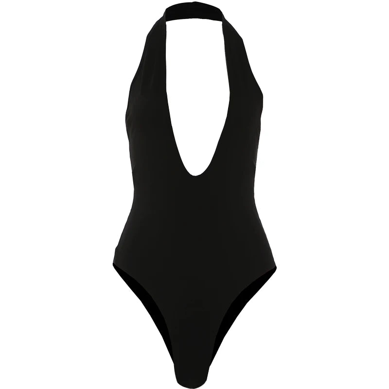 Nibber Classic Bodysuit Women Fashion Deep V-Neck Sleeveless Sexy Halter Simple Daily Stretch Skinny Chic Workout Streetwear