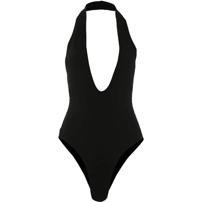 Nibber Classic Bodysuit Women Fashion Deep V-Neck Sleeveless Sexy Halter Simple Daily Stretch Skinny Chic Workout Streetwear