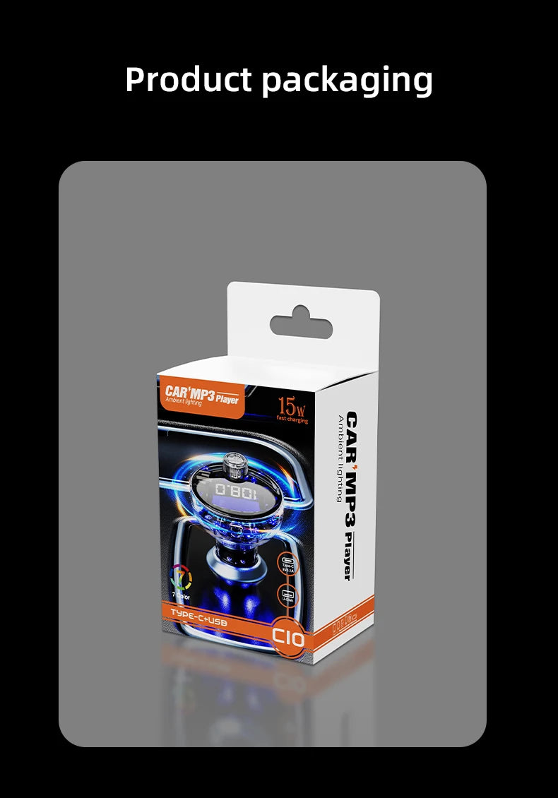 Transparent Car Bluetooth 5.4 FM Transmitter Handsfree Wireless Car Kit Colorful Light Car Charger Mp3 Player FM Modulator