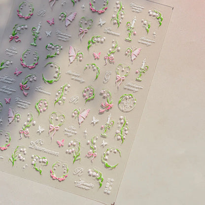 1Sheet 5D Soft Embossed Relief Nail Stickers Cute Daisies Self Adhesive Slider Stickers Press On Nails DIY Japanese Nail Art Dec
