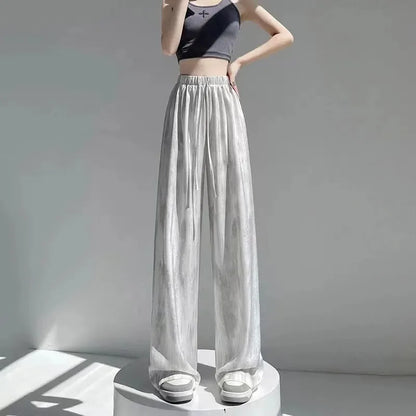 Summer Loose Straight Casual Draped Ice Silk Tie-Dye Wide-Leg Pants Grils Mosquito-proof Casual Trousers Women's Wide-leg Pants