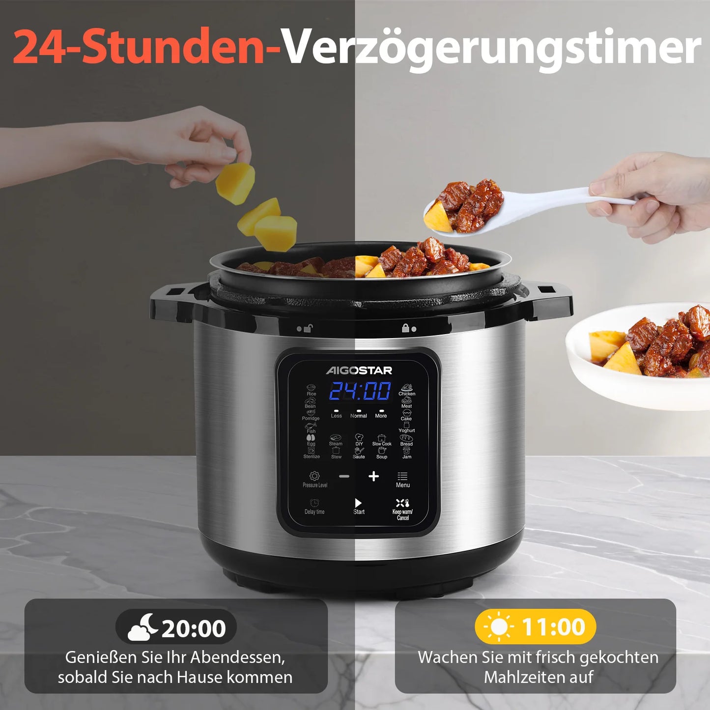 Aigostar Pressure Cooker 6L, 18-in-1 Multicooker, Keep Warm, Non-Stick Coating, Easy Cleaning, Digital Touchscreen, 1000W Pressu