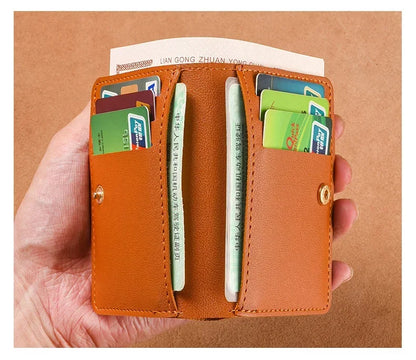 2025 Women's New Simplified Folding Button Small Wallet Soft Leather for Driver's License Male Student Card Bag