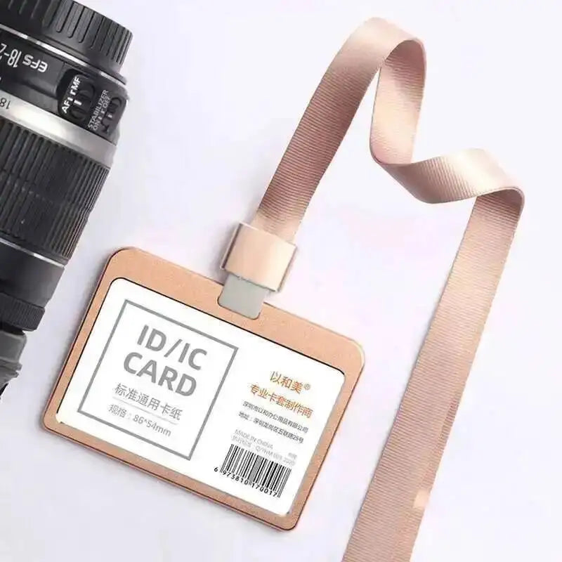 Office Supplies Luxury Metal Material Business Card Holder Credit Id Card Badge Holder With Exquisite Lanyard Custom
