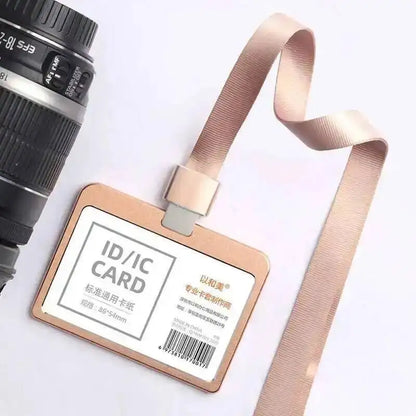 Office Supplies Luxury Metal Material Business Card Holder Credit Id Card Badge Holder With Exquisite Lanyard Custom