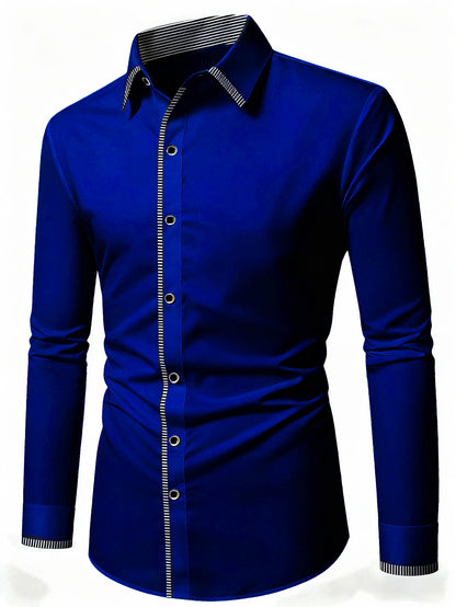 New Men Patchwork Shirt Fashion Dress Tuxedo Long Sleeve Smart Casual Four Season Man Micro Elastic Shirts
