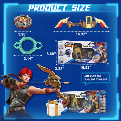 INFINITY NADO S7 Battle Top with Bow Launcher Infinite Acceleration, Metal Defense Type Battle Toy, Right-Spinning Top Game Toys