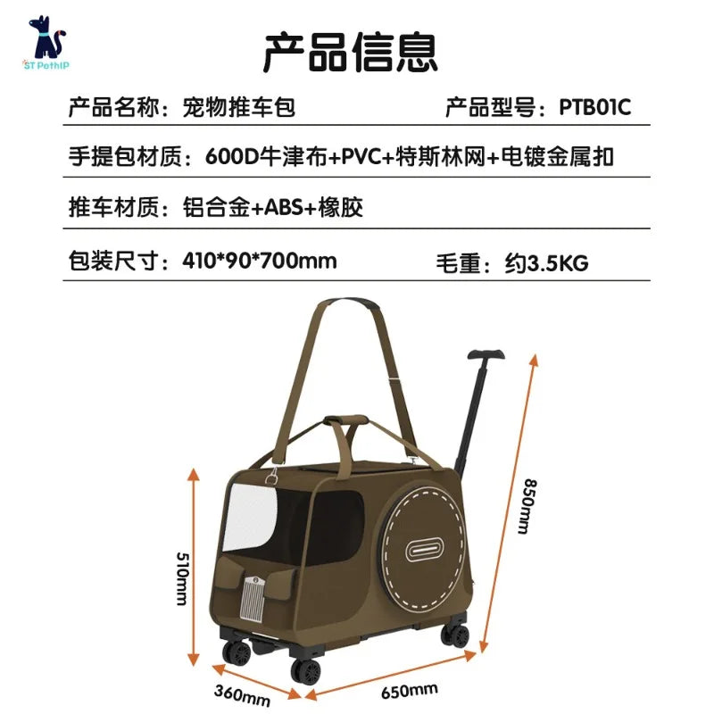 Portable Pet Rolling Carrier Foldable Small Dog Outdoor Stroller Detachable Single Shoulder Cat Handbag For Travel