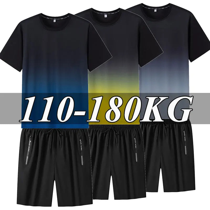 1pc/2pcs Summer Men's Quick Dry T-shirt Shorts Plus Size Short-sleeve Tee Sport Set Casual Shirt Elastic Waist Pant Male Clothes