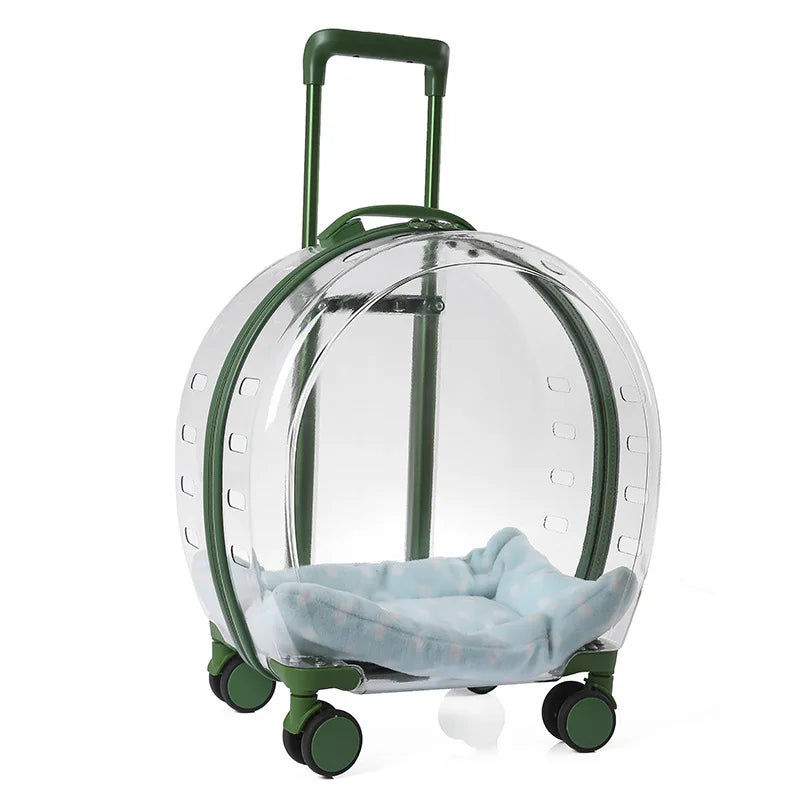 2026 Large Capacity Pet Suitcase for Two Cats Dogs Breathable Clear Wheel Portable Carry-on Luggage Pet Travel Bag