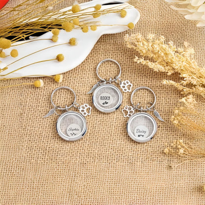 Personalized Pet Memorial Key Ring Collar Dog Cat Fur Hair Keepsake Holder Loss Remembrance Gifts for Women Men