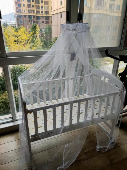 Wood Baby Crib With Mosquito Net And Diaper Table Convert To Kids Bed, Bedding Set, Baby Cot, Bed, Rocker Mattress