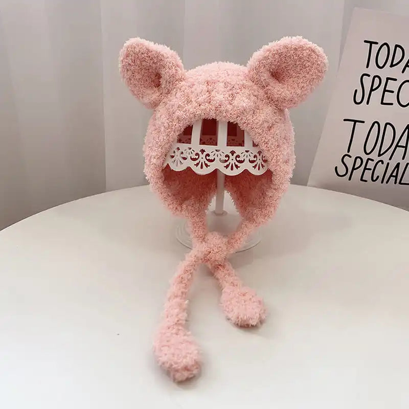 Cartoon Baby Plush Hat Winter Warm Infant Beanie Cap with Ears Autumn Cute Solid Color Kids Boy Girl Earflap Hats Bonnet Gorras