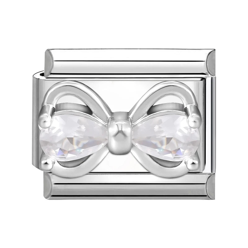 Zircon Pearl Heart Bow Candy Flower Butterfly Italian Charm Links Fit 9mm Stainless Steel Bracelet Personalized DIY Making Gifts