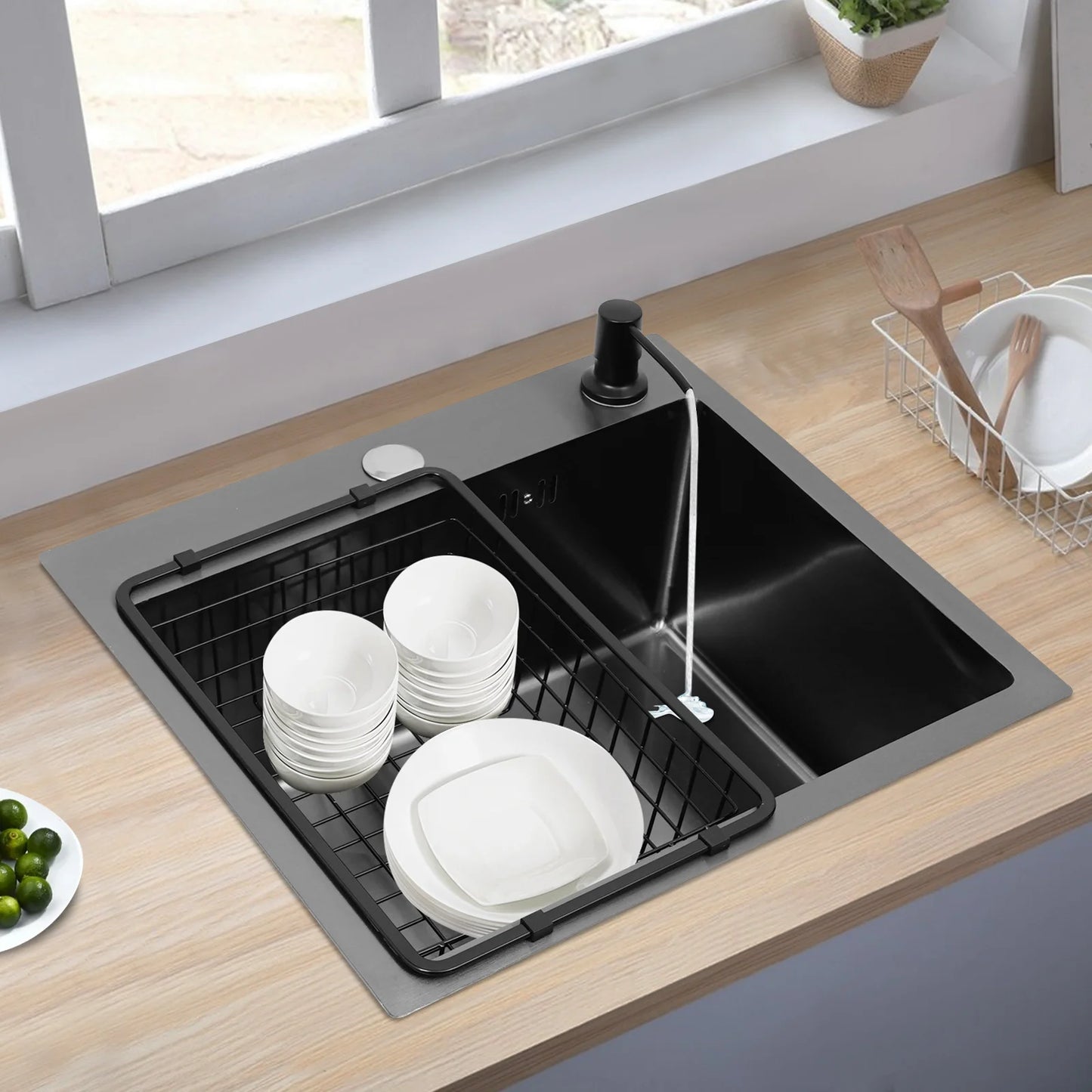 High-Class Kitchen Sink Complete Set,45*40*20Cm,201 Stainless Steel Durable Large Capacity Clean Sink，Single Bowl Black Sink