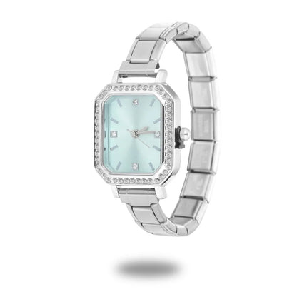 Fashion High Quality Men Women's Stainless Steel Square Round Shiny Zircon Watch Bracelet For Friend Birthday DIY Jewelry Gift