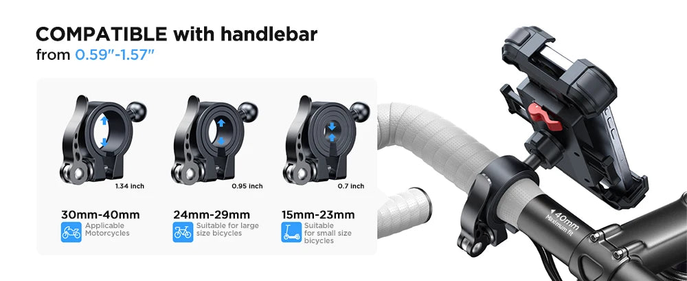 Joyroom Motorcycle Phone Mount Upgrade Bike Phone Holder Ultra-Stable Bicycle Phone Mount Handlebar Cell Phone Clamp for Scooter