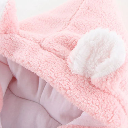 Cute Plush Bear Baby Boy Romper Infant Girl Overall Jumpsuit Autumn Winter Warm Fleece Hooded Baby Rompers Newborn Clothes 0-12M
