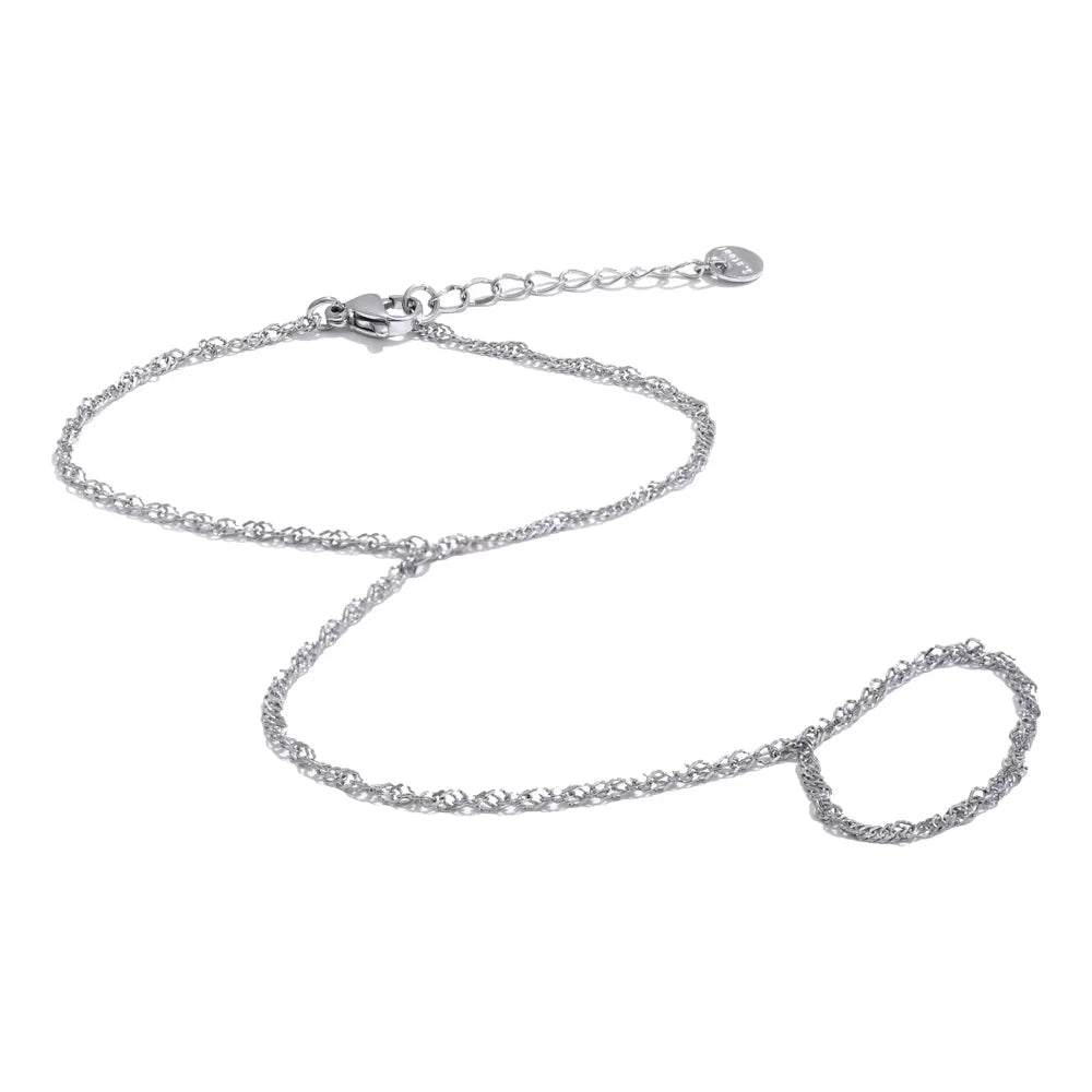 Yhpup Trendy Stainless Steel Zircon Beads Back of Hand Chain Finger Bracelet Fashion Chic Sexy Jewelry Waterproof Wholesale Gift