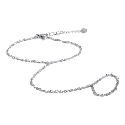 Yhpup Trendy Stainless Steel Zircon Beads Back of Hand Chain Finger Bracelet Fashion Chic Sexy Jewelry Waterproof Wholesale Gift