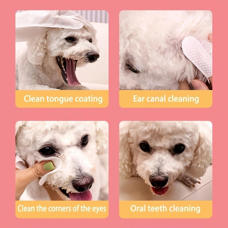 100Pcs Pet Finger Wipes,  Dog Cat Oral Cleaning Finger Cot Wipes for Teeth, Ear & Eye Care