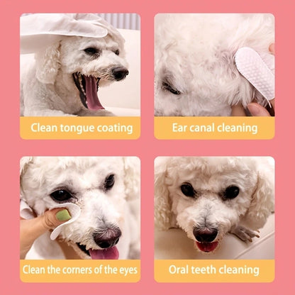 100Pcs Pet Finger Wipes,  Dog Cat Oral Cleaning Finger Cot Wipes for Teeth, Ear & Eye Care