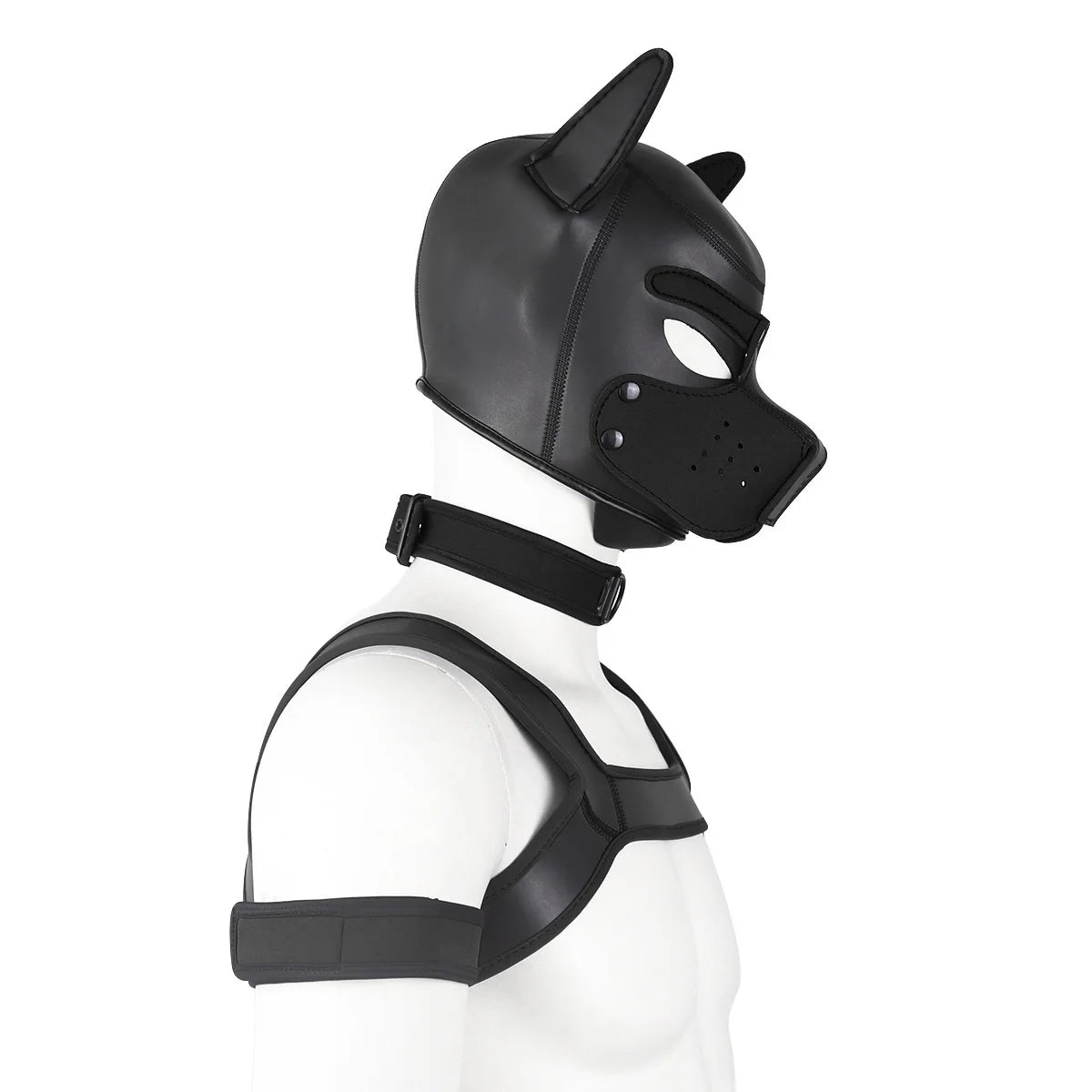 Large Size Puppy Cosplay Neoprene Fetish Hood Mask Kit with Chest Strap Collar Armband Sex Costumes for Bdsm Slave Role Play