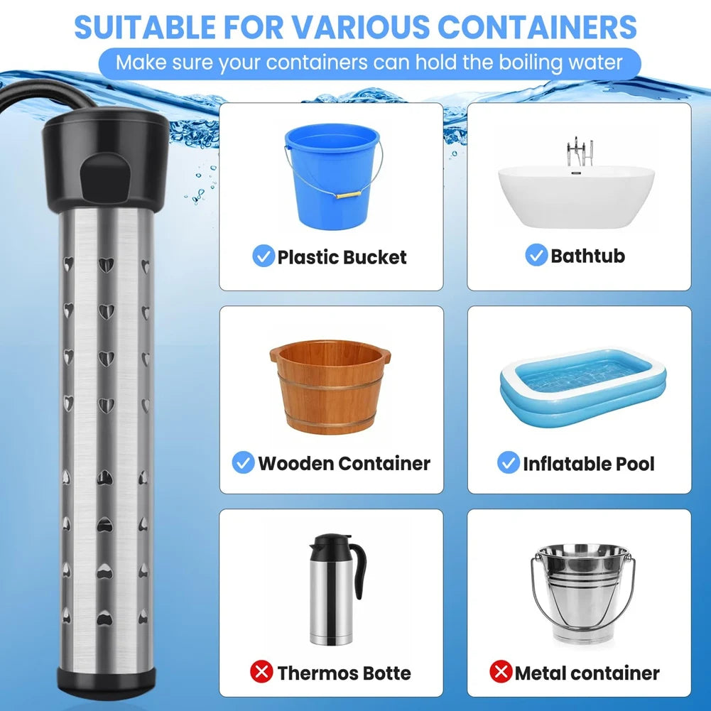 Immersion Water Heater, 1500W Portable Bucket Heater with 304 Stainless Steel Guard, Heats Electric Water Heater Us Plug