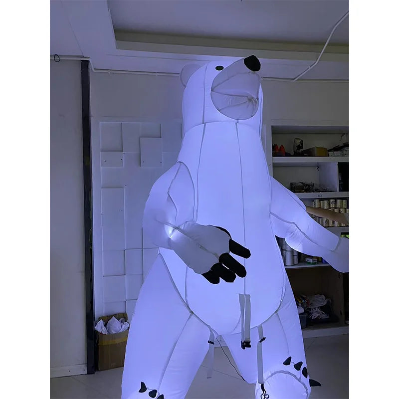Inflatable Polar Bear Puppet with Lights Large Inflatable White Walking Animal Puppet For Festival Stage and Street Performances