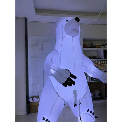 Inflatable Polar Bear Puppet with Lights Large Inflatable White Walking Animal Puppet For Festival Stage and Street Performances