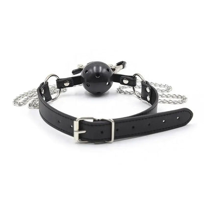 Erotic Toy PU Leather Mouth Gag Ball Oral Sex With Chain Clip Breast Nipple Clamps Bondage Harness Sex Toys Adult Games