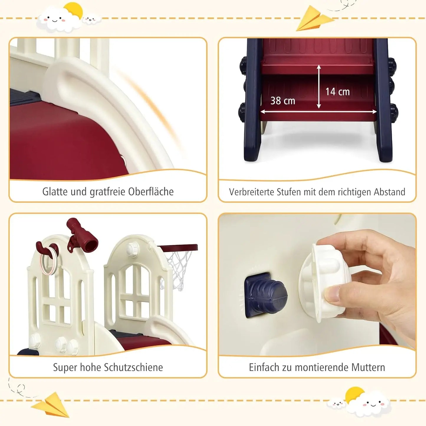 Children's Slide,6-in-1 Children's Slide&Ladder&Basketball Hoop&Throw Ring&Telescopic&Tunnel,Children's Playground