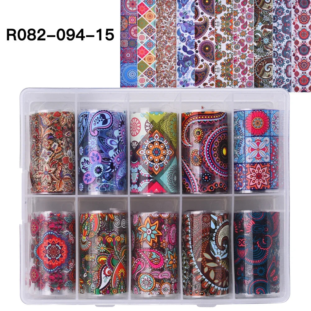 10 Patterns New Metal Nail Foils for Transfer Paper Stickers Floral Chameleon Nails Wraps DIY Water Marble Nail Art Decorations