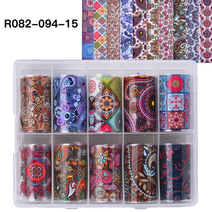 10 Patterns New Metal Nail Foils for Transfer Paper Stickers Floral Chameleon Nails Wraps DIY Water Marble Nail Art Decorations