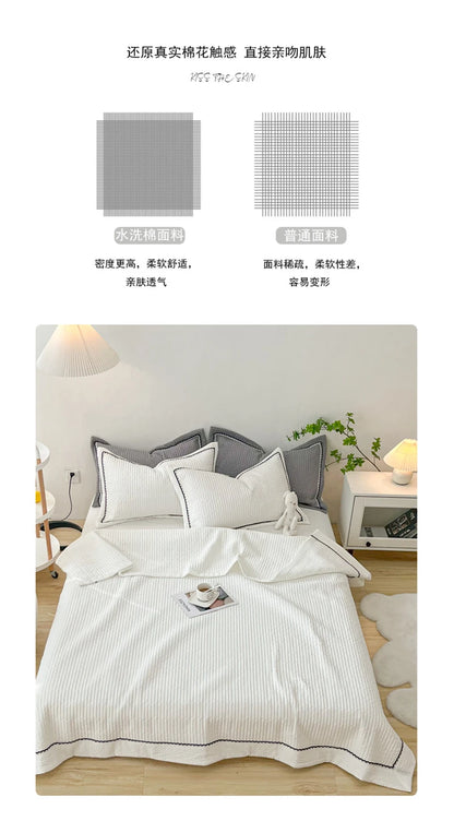 French Skin-friendly Spring Summer Blanket Set Elegance Princess Bubble Yarn Quilted Duvet Lightweight Air Conditioning Quilt