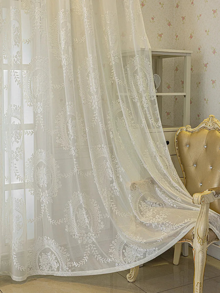 French Romantic Gauze Curtain Minimalist White Transparent Curtain Luxury Living Room Decoration Curtains Bedroom Curtain rideau