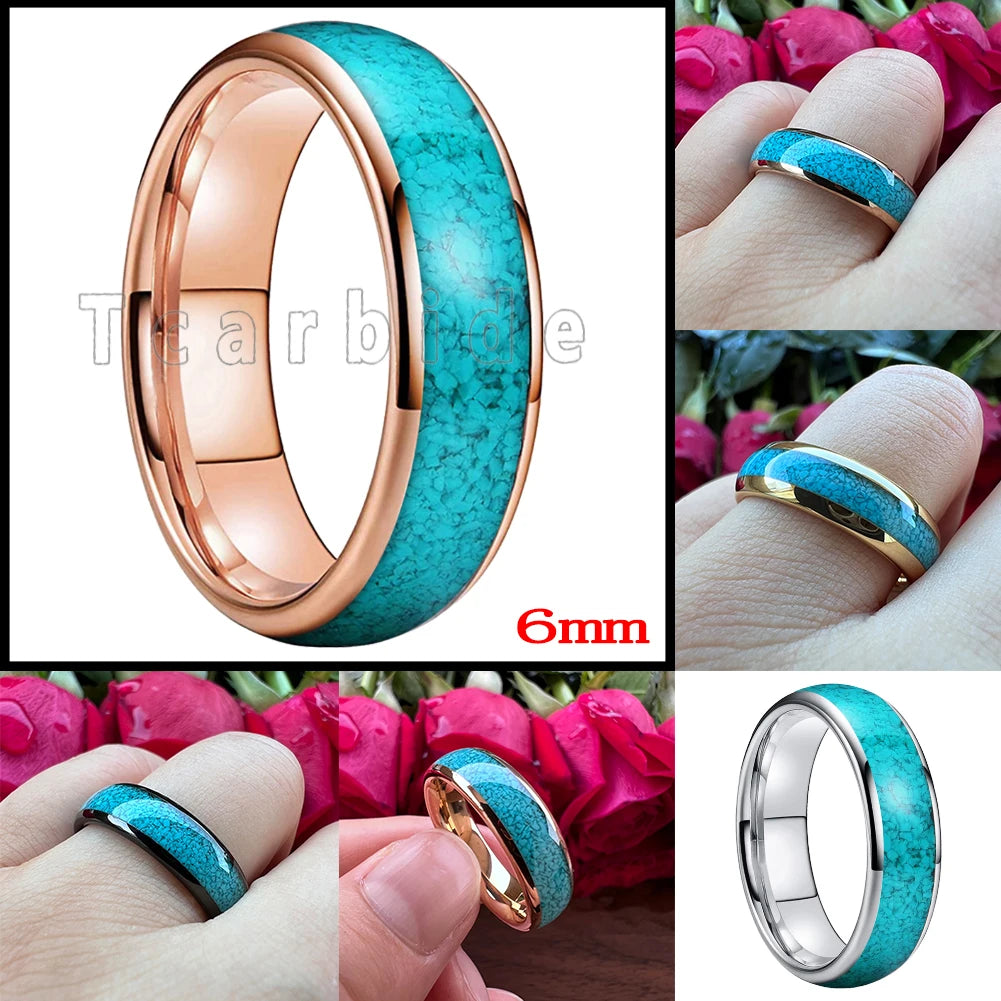 4MM 6MM 8MM Multicolor Turquoise Ring Men Women Beautiful Tungsten Engagement Wedding Band Domed Polished Finish Comfort Fit