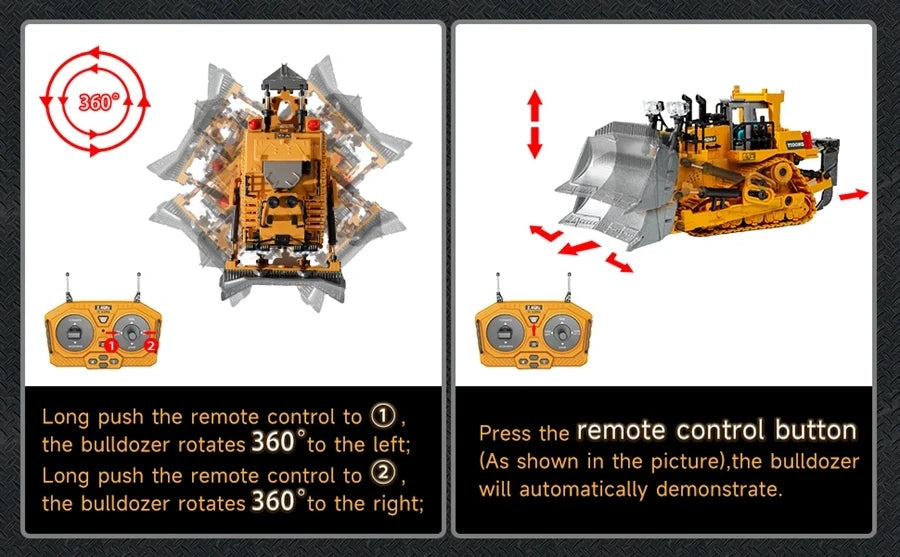 4WD Remote Control Excavator 4x4 Alloy Dump Truck Bulldozer Radio Model RC Car Construction Vehicle with Lights Sound Toy Gift