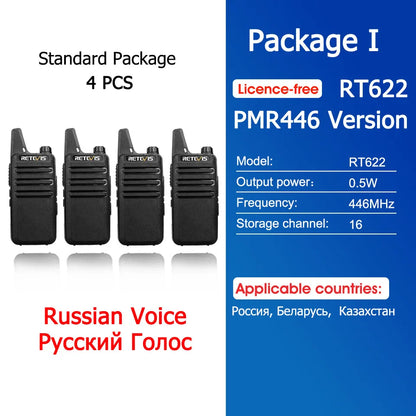 Retevis RT622 Mini Walkie Talkie 4 Pcs Walkie-talkies PMR446 FRS Portable Two Way Radio Communication Radio for Restaurant Hotel