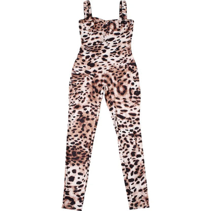 VEITCHE Leopard Printed Women Summer Jumpsuits Sexy Hot Popular Low Neck Spaghetti Strap Skinny Overalls Female Trend Midnight