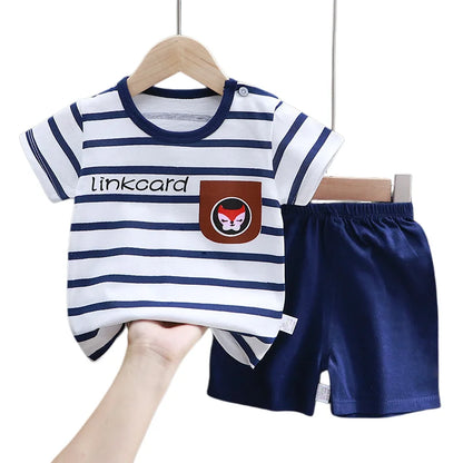 Summer Casual Baby Set Dinosaur Style Stripe T-shirt+Shorts 2Pcs Clothes for Boys Girls Soft Cotton Infant Outfit