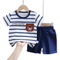 Summer Casual Baby Set Dinosaur Style Stripe T-shirt+Shorts 2Pcs Clothes for Boys Girls Soft Cotton Infant Outfit
