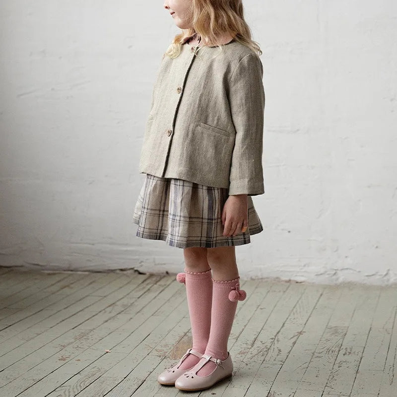 Spring Thin Retro Linen Jacket Children 2026 New Solid Color Single-Breasted Cardigan Casual Long-Sleeved Boys And Gilrs Coats